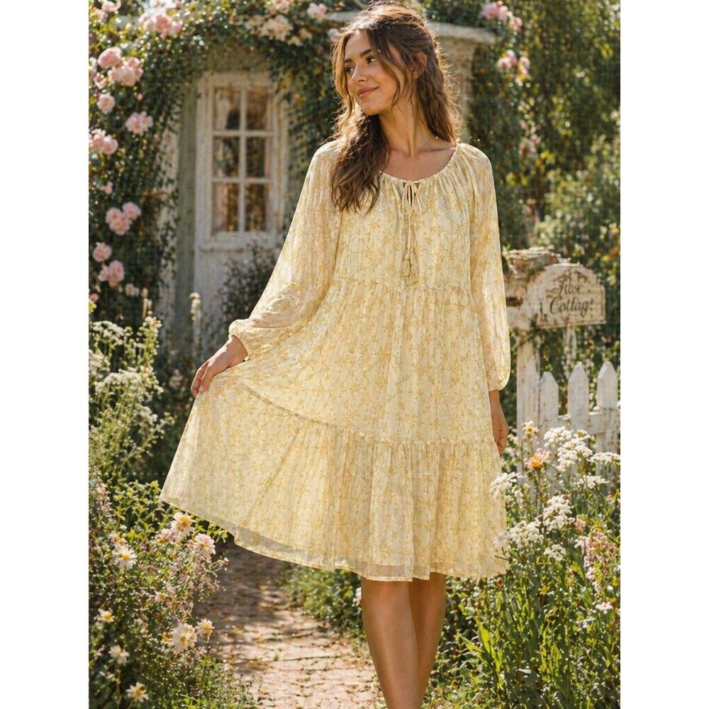 Lovecolette Boutique Floral Boho Cottage Dress Large Lined Vacation Resort